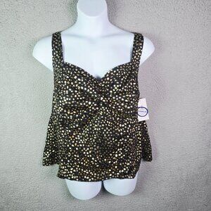 Swimsuits For All Tankini Top Black Gold 28 Ruched Supportive Swimwear New